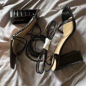 Fashion Nova black strap wedge heel